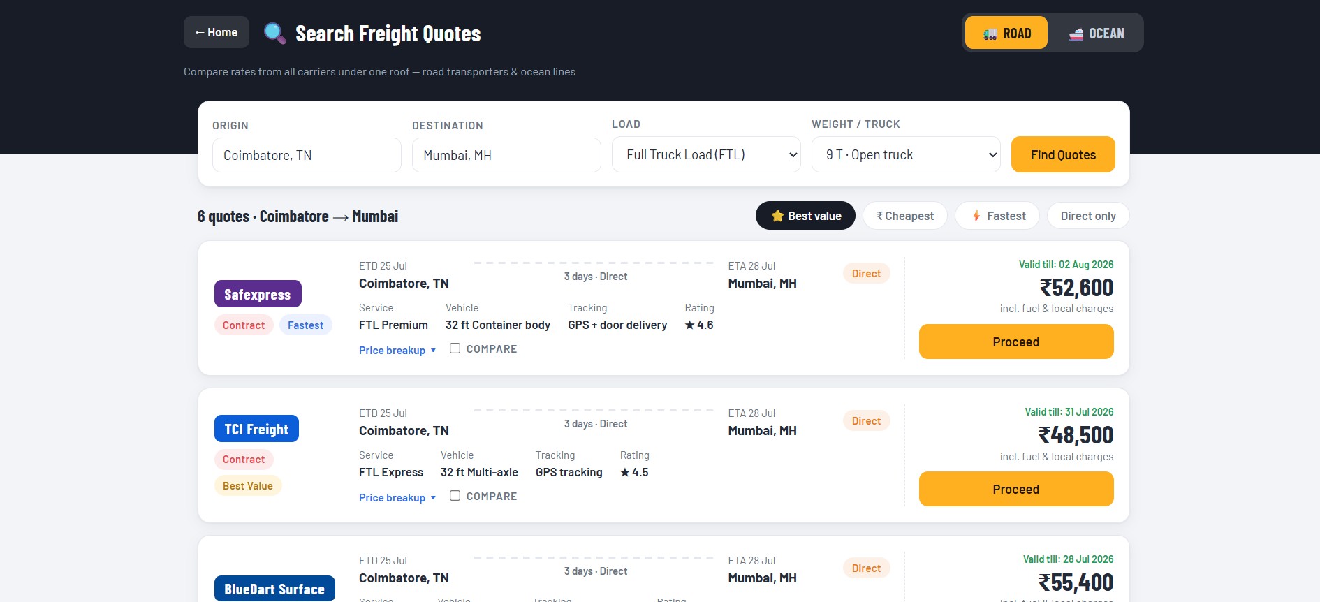 Freight Quote Portal screenshot 1