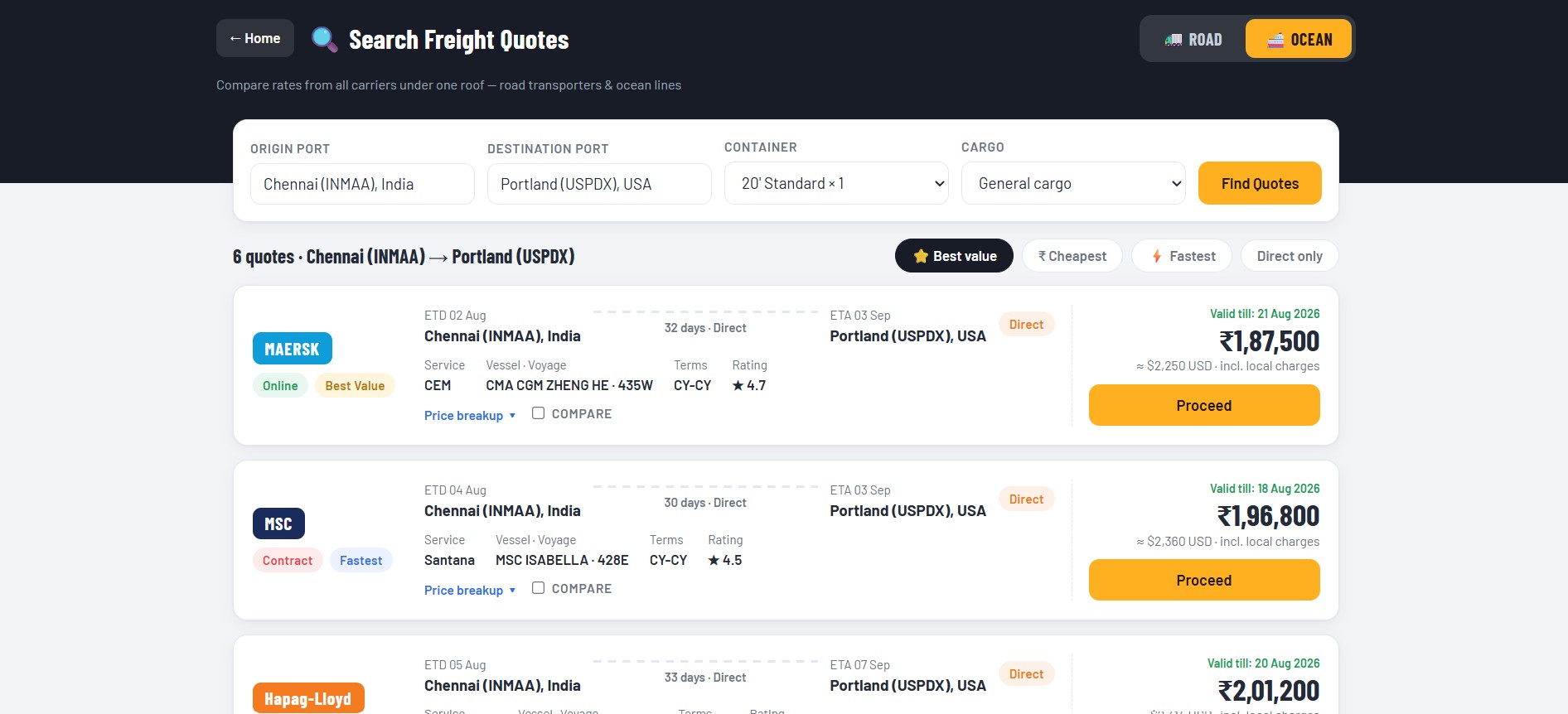 Freight Quote Portal screenshot 2